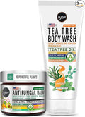 Puriya Tea Tree Oil Balm and Tea Tree Body Wash for Men Women Bundle Set Physician Formulated Extra Strength Soap Doctor Formulated Athletes Foot Cream Jock Itch Fast Acting