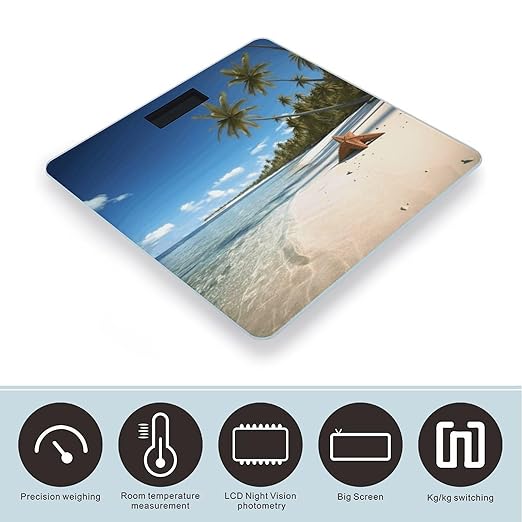 Coconut Palm Beach Scale for Body Weight Anti-Slip Sturdy Tempered Glass Weighing Machine Highly Digital Accurate Bright LCD Bathroom Scale for Household Gift