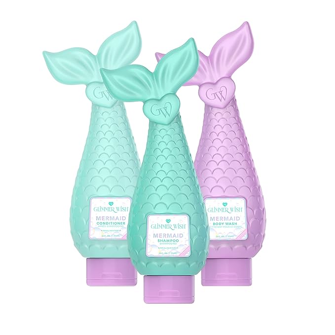 Glimmer Wish Premium Mermaid Shampoo + Conditioner + Body Wash Vanilla Cotton Candy Scent Dermatologist Tested Sulfate &amp Sulfite Free Paraben Free PEG &amp EDTA Free 100% Vegan Cruelty &am