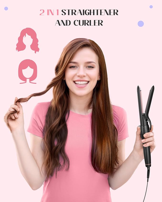 5 in 1 Curling Iron with Thermal Brush and 4 Interchangeable Ceramic Barrels(1/2 to 1 1/2 inch) Curling Wand Set with Flat Iron Fast Heating Dual Voltage Hair Curler Gifts for Women