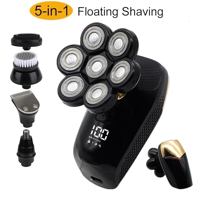 Head Shavers for Bald Men 5 in 1 Bald Head Shaver Multifunctional Electric Razor Head Shaving for Bald Men LED Display Cleansing Brush Nose Hair Trimmer