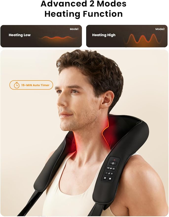 Shiatsu Neck Massager with Heat for Pain Relief Deep Tissue Upgraded Adjustable Width 4D Kneading Shoulder Massage Electric Back Massage Pillow Gifts for Women Men Mom Dad Mothers Day