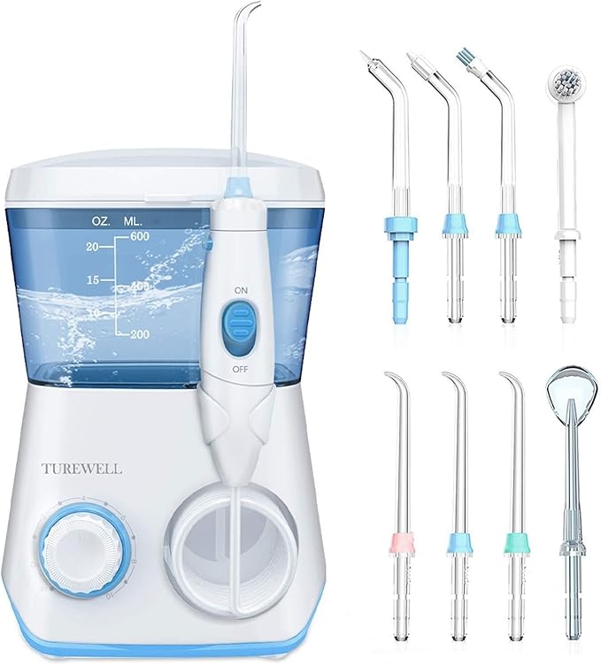 Water Flosser Oral Irrigator 600ML Teeth Cleaner 10 Adjustable Pressure Levels Electric for Teeth/Braces 8 Replacement Nozzles Suitable for Home Use(White)