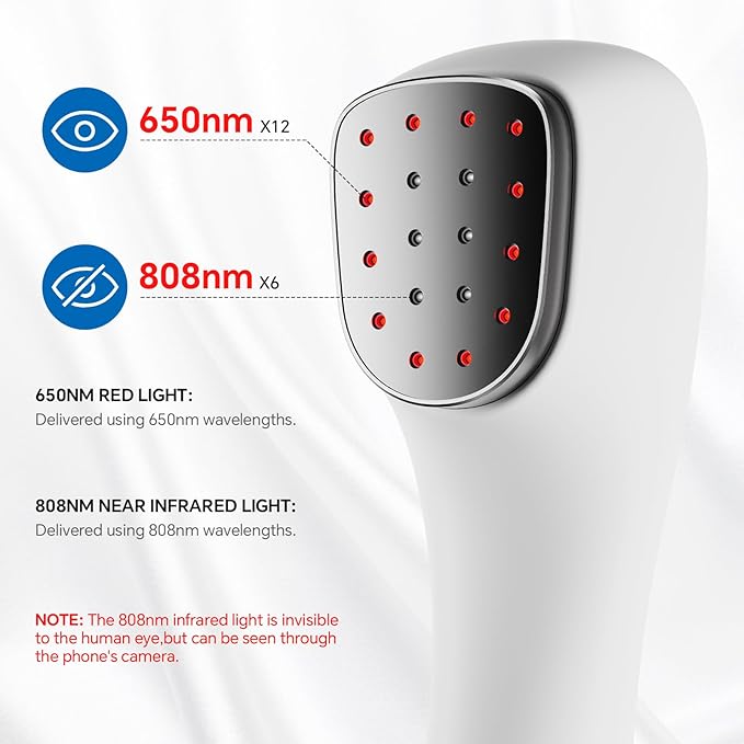 Red Light Therapy Device for Body Pain ReIief with Stand 6x808nm+12x650nm Handheld Near Infrared Light Therapy with PW Pulsed Wave Model for Human Body Joint Back Knee Muscle