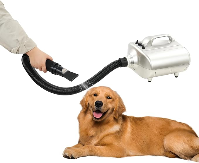 TFCFL Pet Grooming Hair Dryer 3600w Adjustable Temperature &amp Speed Dog Blower with 2 Nozzles Pet Dryer with Flexible Hose Safe Mesh Design for Home Pet Care Pet Shops Pet Beauty Shops ﻿ (Silv