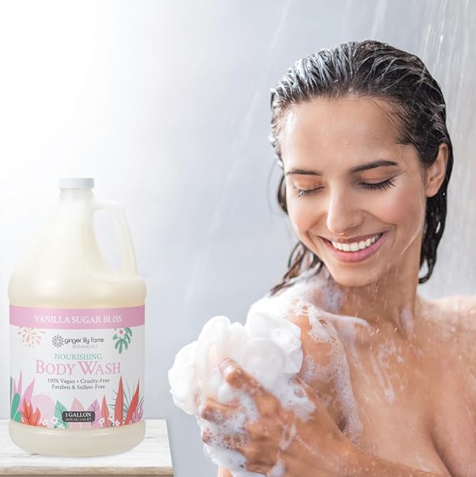 Ginger Lily Farms Botanicals Nourishing Body Wash 100% Vegan &amp Cruelty-Free Vanilla Sugar Bliss Scent 1 Gallon (128 fl oz) Refill