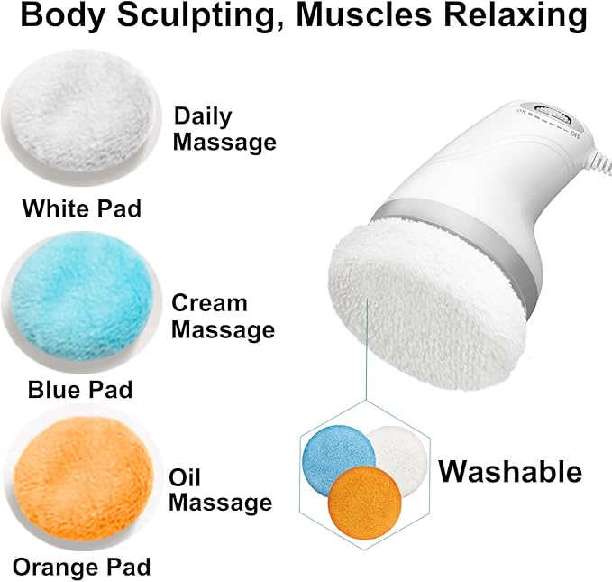 Body Sculpting Machine Electric Cellulite Massager 3 Pads Handheld Full Body Massage Machine for Back/Abdomen/Butt/Leg/Arms Deep Massage Relax with Rotaion Vibration Body SPA (White)