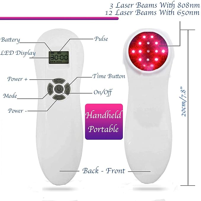 Cold Laser Pain Relief Solution for Home use to Treat Back Neck Shoulder and Joints Pain. This Device is Ideal for Wound Healing Sports Injuries Nerve Regeneration and Rehabilitation Therapy.