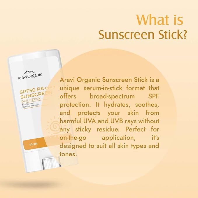 Ar.avi Org.anic Spf 50 Glow Sunscreen For All Skin Type Stick - Broad Spectrum - With Pa++++ Uva &amp Uvb Protection With No White Cast - For Men &amp Women - 13 Gm