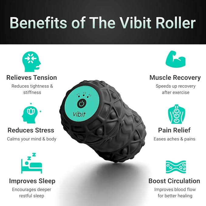 Vibit - Vibrating Massager for Plantar Fasciitis Pain Relief and Sciatica Foot and Body Portable Massage Roller Deep Tissue Pain Relief from Feet to Neck Electric 3 Vibration Levels (Black)