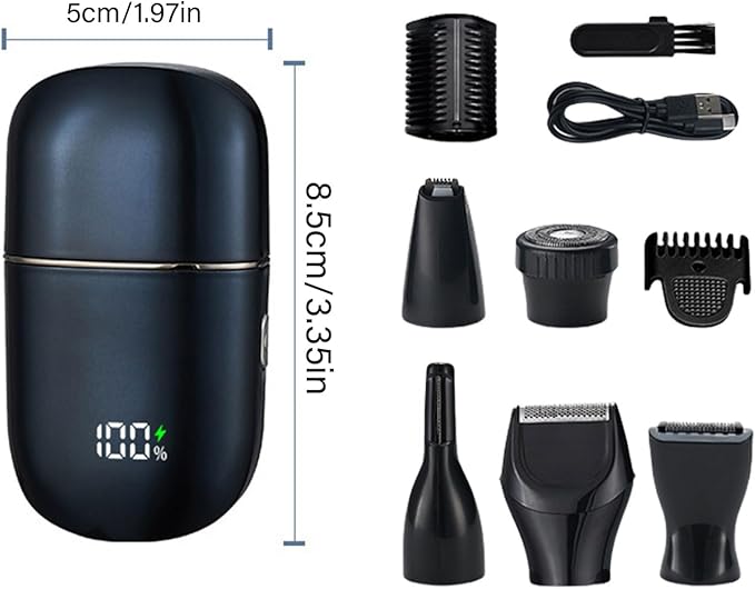 Multifunctional Hair Removal Tool with 6pcs Attachments Beard Shaver Hair Trimmer USB Charging for Travel Ear and Eyebrow Grooming Kit