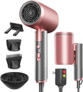 Foldable Portable Ionic Hair Dryer 1600W - Compact Mini Blow Dryer with Diffuser Concentrator &amp Comb Nozzle Intelligent Temperature Control Low Noise for Home Salon &amp Travel (PinkGrey)
