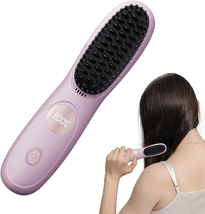 Hair Straightener - Portable Straightening Brush Cordless USB Rechargeable Styling Tool | Ceramic Hairdressing Comb For Travel Blowout Holiday Salon Home Wedding Bridal Spa Party Summer Holiday Daily
