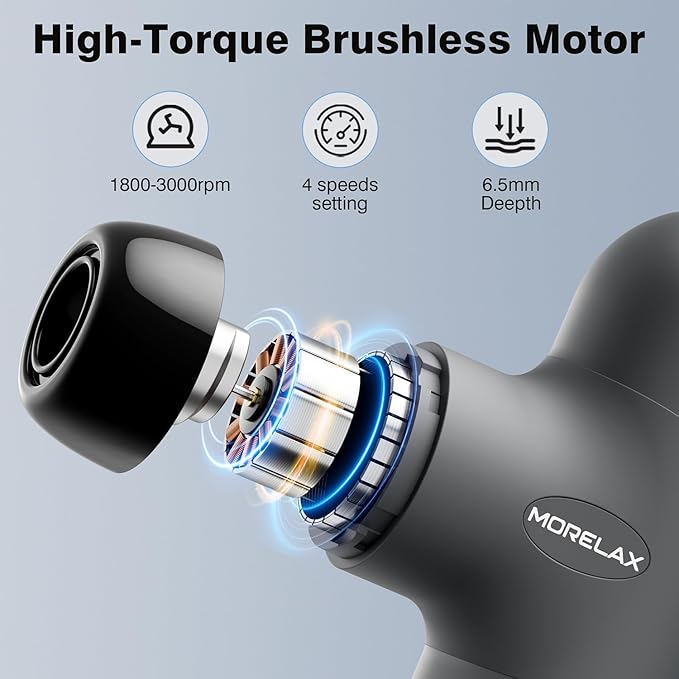 Morelax Mini Massage Gun Percussion Muscle Massager for Back Pain Relief Compact Sports Travel Massage Gun with 6 Massage Heads 4 Speeds Gift for Her Home Athletes
