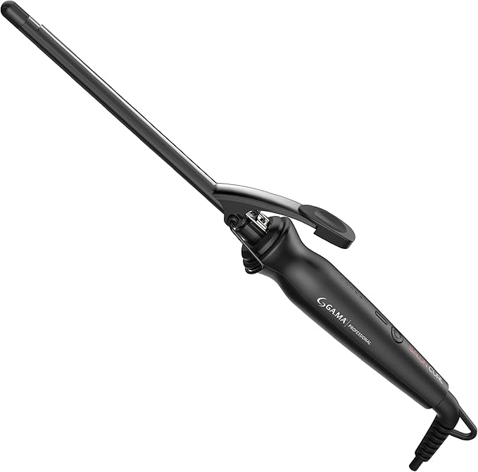 GA.MA Salon Curl Silk Chrome Titanium Curling Iron for Tight Curls 0.35 Inch Barrel Quick Adjustable Heat Anti-Frizz Dual Voltage Auto Shut-Off.
