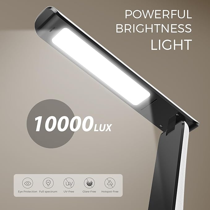 Light Therapy Lamp 10000 LUX UV-Free LED Sunlight Light Full Spectrum Mood Light Happy lamp Touch Control Desk Lamp with Night Light Function Work Office Home -White