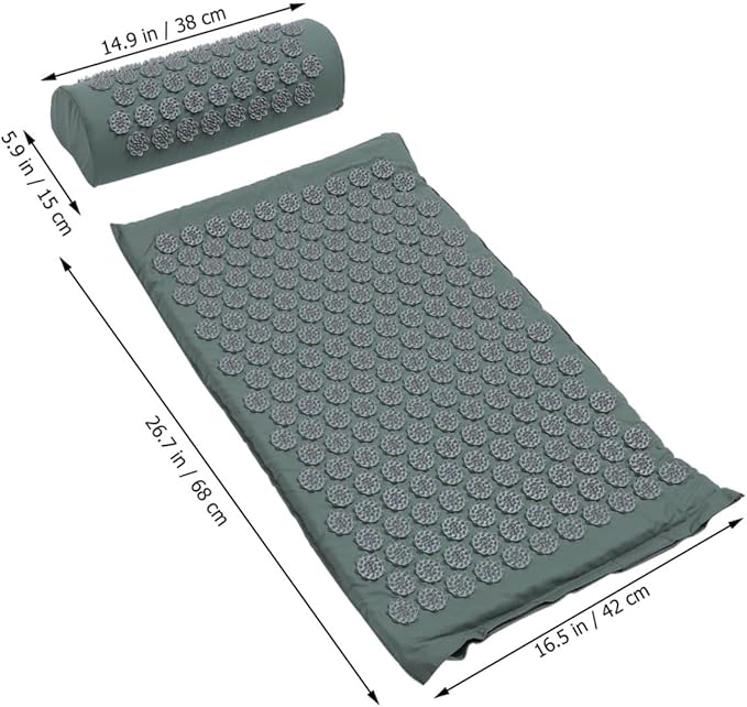 Shiatsu Acupoint Massage Mat and Pillow Set for Relief Grey Acupressure Massage Cushion with Carry Bag Suitable for Back and Neck Relaxation Yoga Exercise and Muscle
