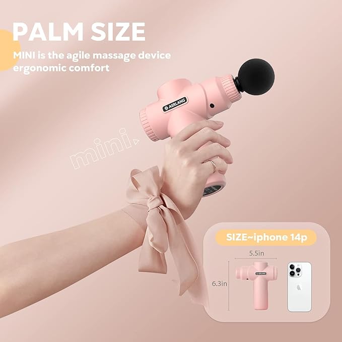AERLANG Mini Massage Gun-PinkMuscle Deep Tissue Massager Gun Handheld Percussion Massager Portable Quiet Massage Gun with Carry Case for Home Office Gym Motehr Day Gifts for Women Men Her