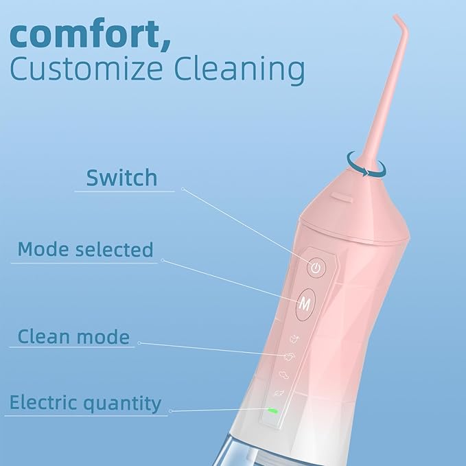 Water flosser+Electric Toothbrush Combination Set -5-Speed Sonic Electric Toothbrush 4-Speed Portable Water flosser Super Waterproof a Great Gift for Friends (Pink)