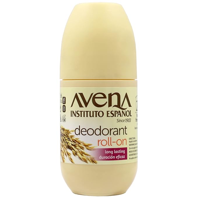 Avena Instituto Español Deodorant Roll-On 3 Pack of 2.5 Oz Bottles Oat-Based Formula for Softness and 48 Hours Freshness