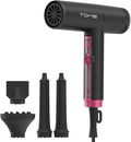 TOME Hair Dryer 1875W High-Speed EC Motor 110000 RPM Ionic Blow Dryer Fast Drying Cool Shot Lock 3 Heat 2 Speed 4 Attachments (Styling Nozzle Diffuser 2 Air-Powered Wrap Wands) 125V Hot Pink