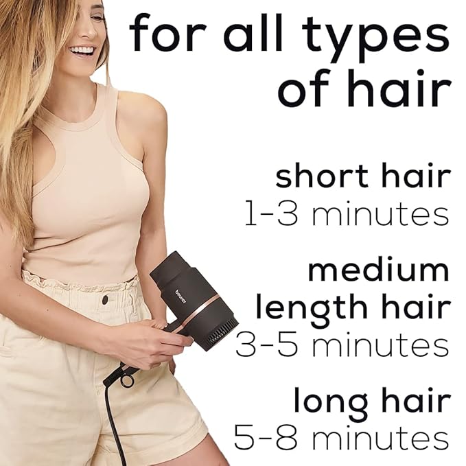 Beurer HC35 Compact Hair Dryer 1500-Watt Blow Dryer Ionic Technology Reduces Frizz Lightweight and Portable Travel Hair Dryer with 4 Temperature and 3-Speed Settings &amp Cold Air Function (Black)