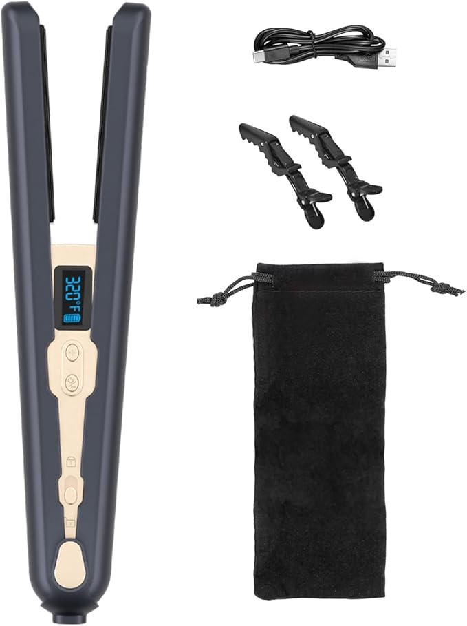 Cordless Hair Straightener and Curling Irons Ceramic Plate Diamond Grade Negative ions Flat Iron Hair Straightener Reduces frizz Smoother More Shiny(Blue)