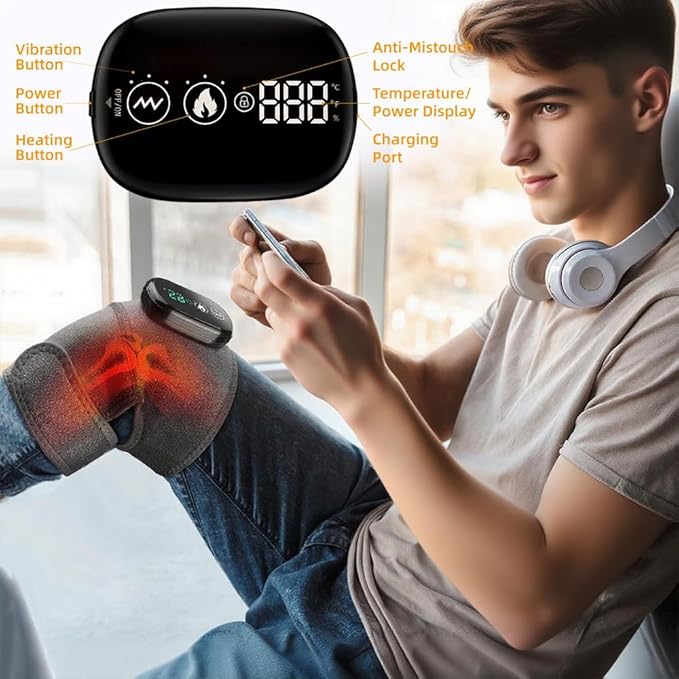 3-in-1 Cordless Knee Shoulder Massager with Heat and Vibration. Adjustable Brace for Shoulders Elbows Knees. Gifts for Dad Mom Men Women.(GRAY-3IN1)