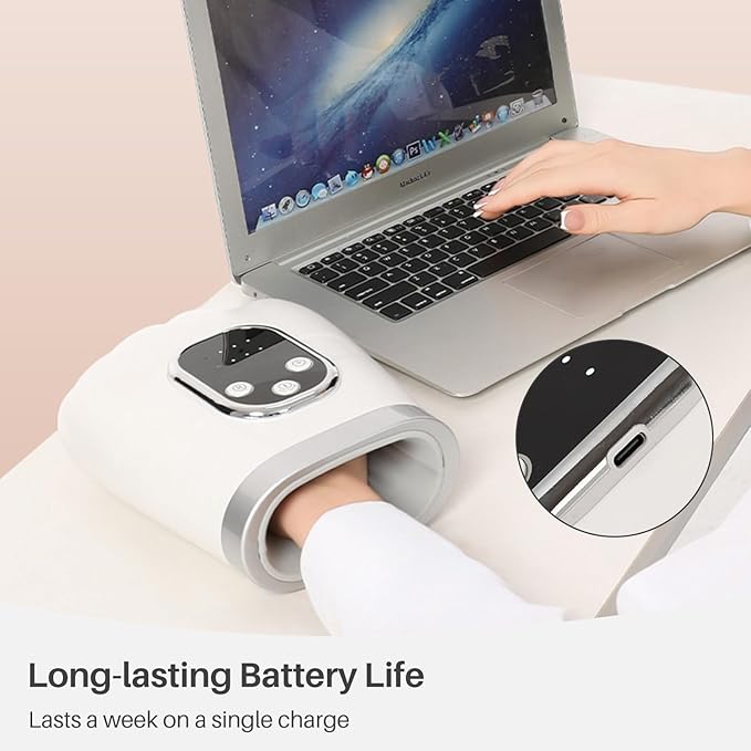 Hand Massager with Heat and Compression 3 Massage 4 Temperatures 5 Compression Models Finger Wrist and Palm Massager Ideal Gifts for Women/Men (White)