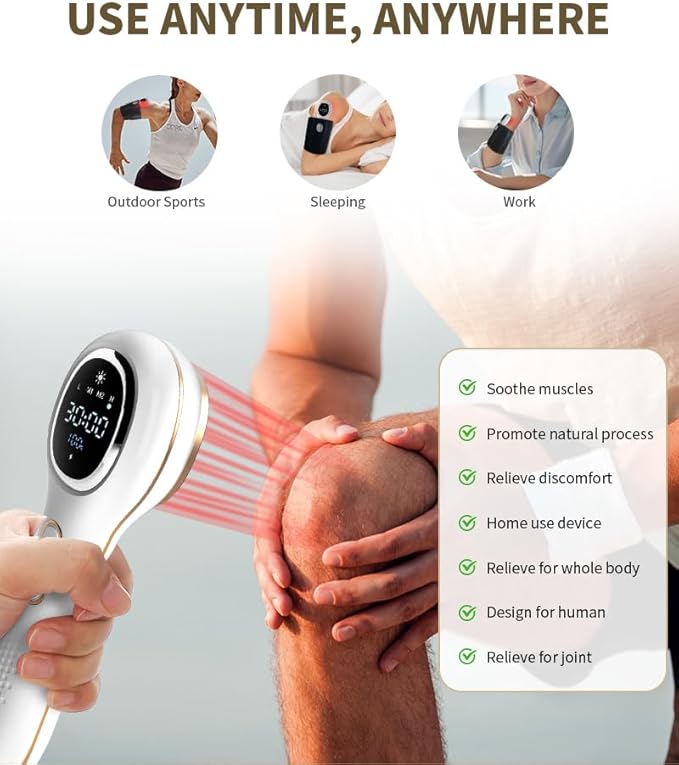 Red Light Therapy Device Rechargeable LED Display Pain Relief Device with 4 Modes Ergonomic Design Type-C Charging