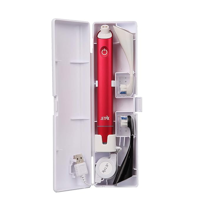 Jetpik JP300 Modern Sonic Rechargeable Toothbrush for Adults - 5 Brushing modes Premium Aluminum Body Waterproof USB induction charging Portable Travel Case Included RED color