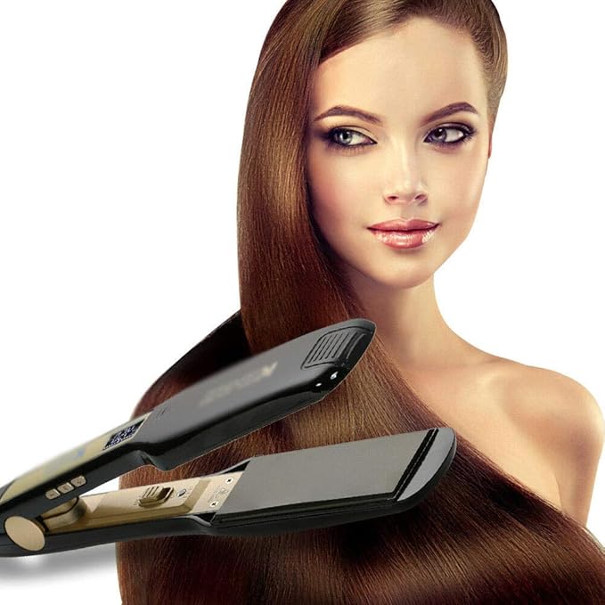 WALLER PAA Flat Iron 1.75 Inch Titanium Plates Pro Hair Straightener Heats Up Fast Adjustable Heat Settings Auto Shut-Off Digital Display Dual Voltage Instant Heat Temperature Display Travel Lo