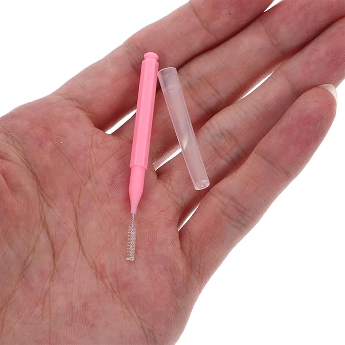 200pcs Pink Interdental Brushes Soft Bristles Plastic Tooth Cleaning Brush Oral Pick for Deep Gum Care Travel Home Office Use