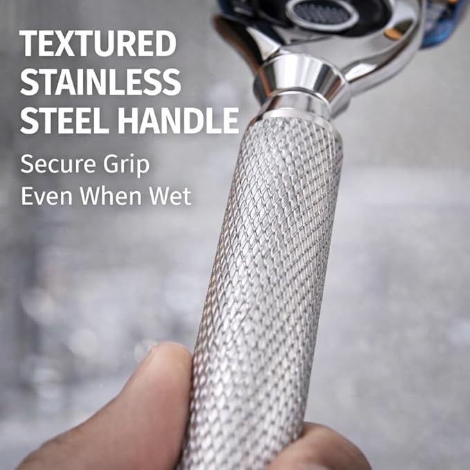 Flex Ball Handle Shaving Razor – All Chrome Long Handle Razor with Flex Pivot Technology &amp Diamond Knurled Grip for Men’s Precision Shaving