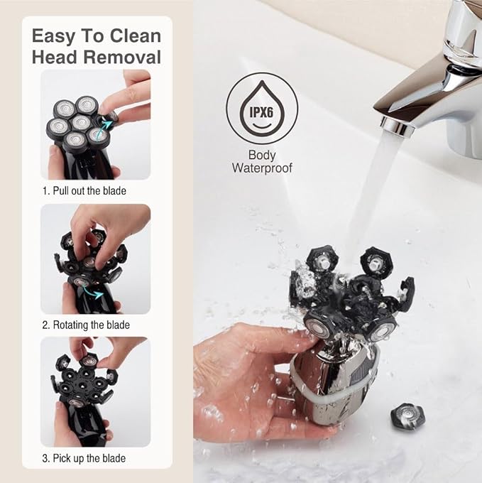 Head Shavers for Bald Men 7 Cutter Head Floating Electric Shaver for Men Bald 7D Independently Electric Razor Waterproof Men Beard Trimmer Machine