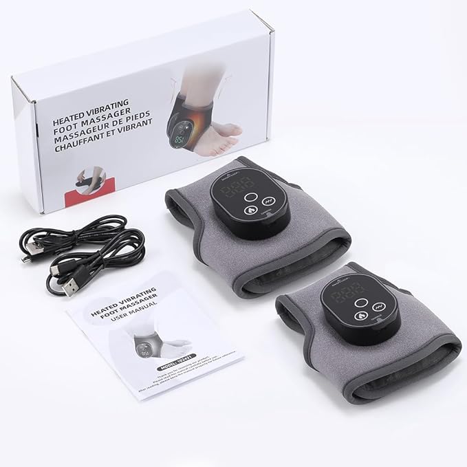 2PCS Cordless Ankle Heating Pad with Massager Foot and Ankle Massager with Heat Rechargeable Heated Foot Brace Wrap 3 Vibration and 4 Heating Modes