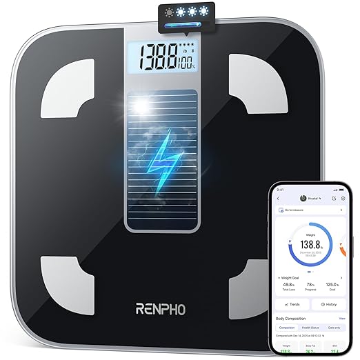 RENPHO Smart Scale for Body Weight FSA&ampHSA Eligible Digital Bathroom Scale BMI Weighing Bluetooth Body Fat Scale Body Composition Monitor Health Analyzer with Smartphone App 400 lbs - Elis Sol