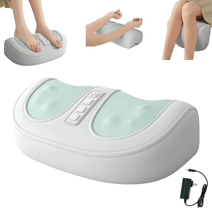 Foot Massager with Heat with 3 Intensity Levels Shiatsu Kneadingwith Massage RollerDual-Frequency Red Light 107.6°F Constant TemperatureIdeal for Feet Care and Pain Relief at Home Office﻿ (Green)