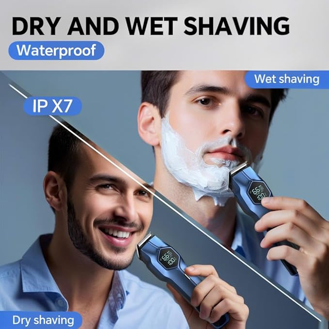 5-in-1 Electric Beard Trimmer Magnetic Replacement Heads Professional Cordless Hair Clippers for Men Rechargeable IPX7 Waterproof Grooming Kit for Face Mustache Body Nose Gifts for Men (Blue)