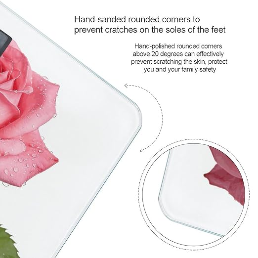 Flower Pink Smart Scale for Body Weight Digital Bathroom Scale Toughened Glass Weight Scale with Large LCD Backlight Display High Precision Scales Weighing Machine