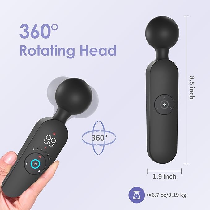 Portable Cordless Handheld Massager – Water-Resistant Smart Heating USB Rechargeable Whisper Quiet6 Speed Levels12 Vibration Modes for Full-Body Relaxation &amp Fatigue Relief