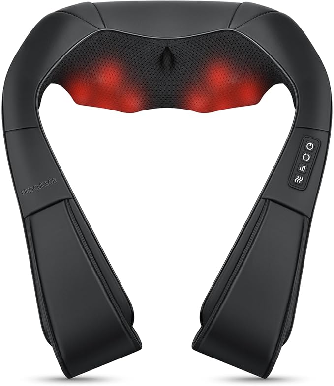 Medcursor Neck Massager - Portable Electric Neck and Back Massager with Heat Deep Tissue 3D Kneading Pillow for Muscle Pain Relief Ideal Father’s Day Gift Not Cordless