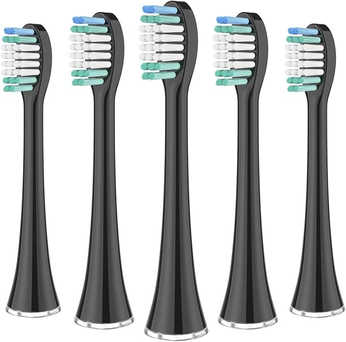 Replacement Brush HeadsCompatible for Aquasonic Black Series Pro Vibe Duo Electric Toothbrush Refill Nylon Bristles(5pcs Black)