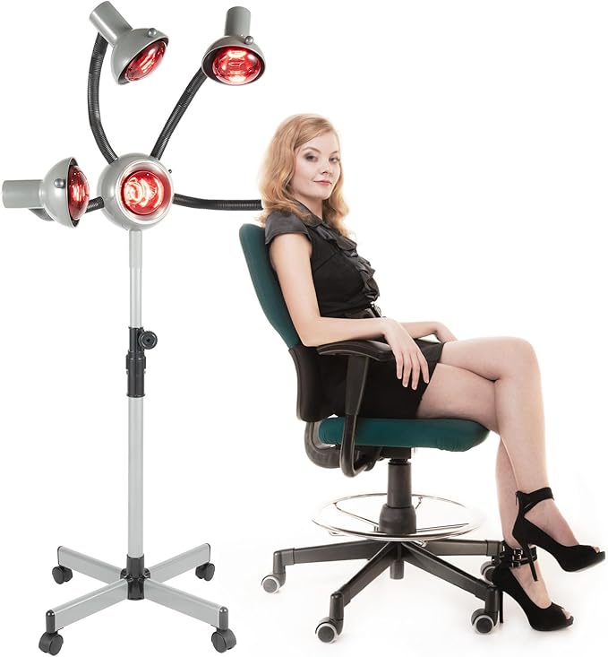 5 Head Infrared Heat Lamp 110V 750W Infrared Light Therapy with Flexible Arms Salon Heat Lamp Headed Lamp for Relieve Joint Pain and Muscle Aches Adjusting Height