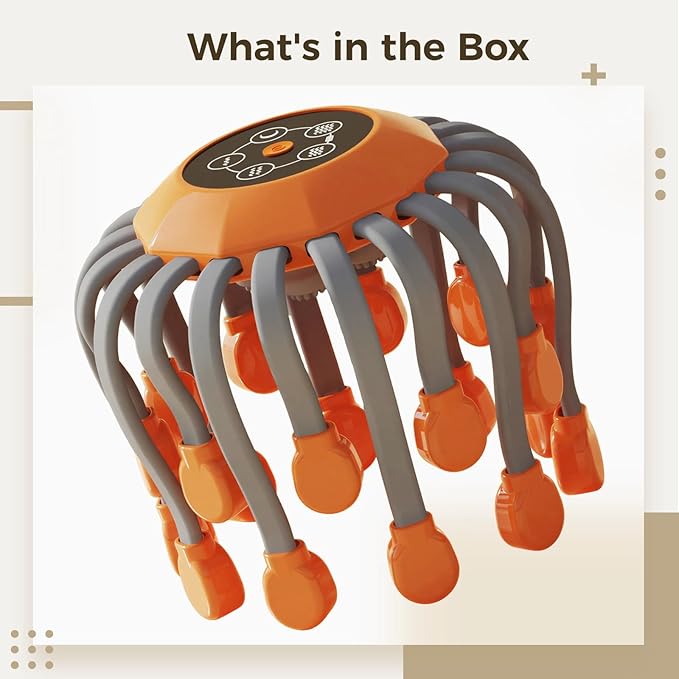 Electric Head Massager 20 Nodes Scalp Tool with Wireless Control 5 Modes 3 Intensities 10 Red Light Hands-Free for Stress Relief Thoughtful Gifts