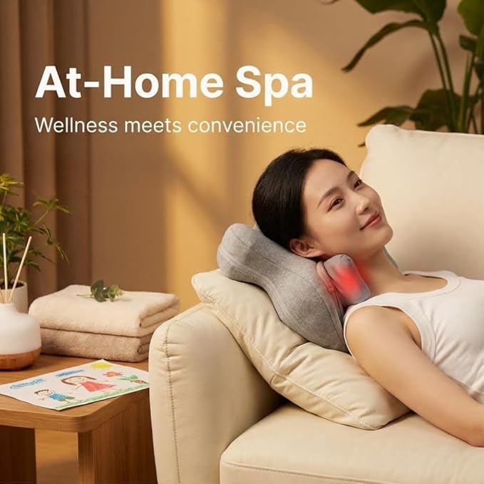 3D Massage Pillow - Deep Kneading Shiatsu with Soothing Heat Therapy for Back Neck &amp Shoulders - Experience Advanced 3D Deep-Kneading Massage for Muscle Relief and Improved Blood Circulation