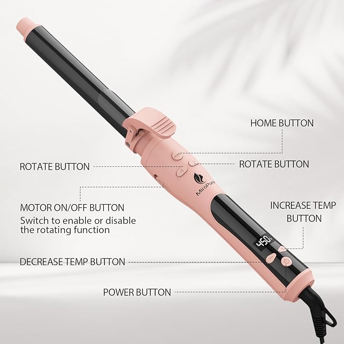 MiroPure Automatic Curling Iron 1 Inch Ionic Hair Curler Self Rotating Curling Wand with Longer Barrel for Waves and Curls Unique Button to Enable/Distable Rotation Get Rid of Accidentally Hit