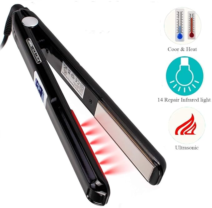 New Ultrasonic Infrared Hair Straightener Care Flat Iron Recovers The Damaged Hair LCD Display Hair Treatment Styler Cold Iron Straightener Black
