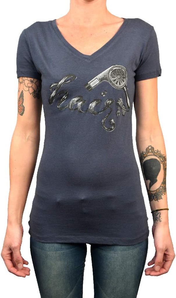 Women's Annex Hair Beauty Hair Dryer Salon Stylist Barber Shop Blue T-Shirt Top