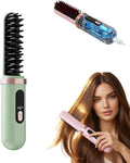 2026 New Hair Straightener Brush Cordless Hair Straightener Brush for Short Hair Mini Portable Straightening Hair Comb with 4 LCD Temperature Display Fast Heating for Women Travel Essential (Green)